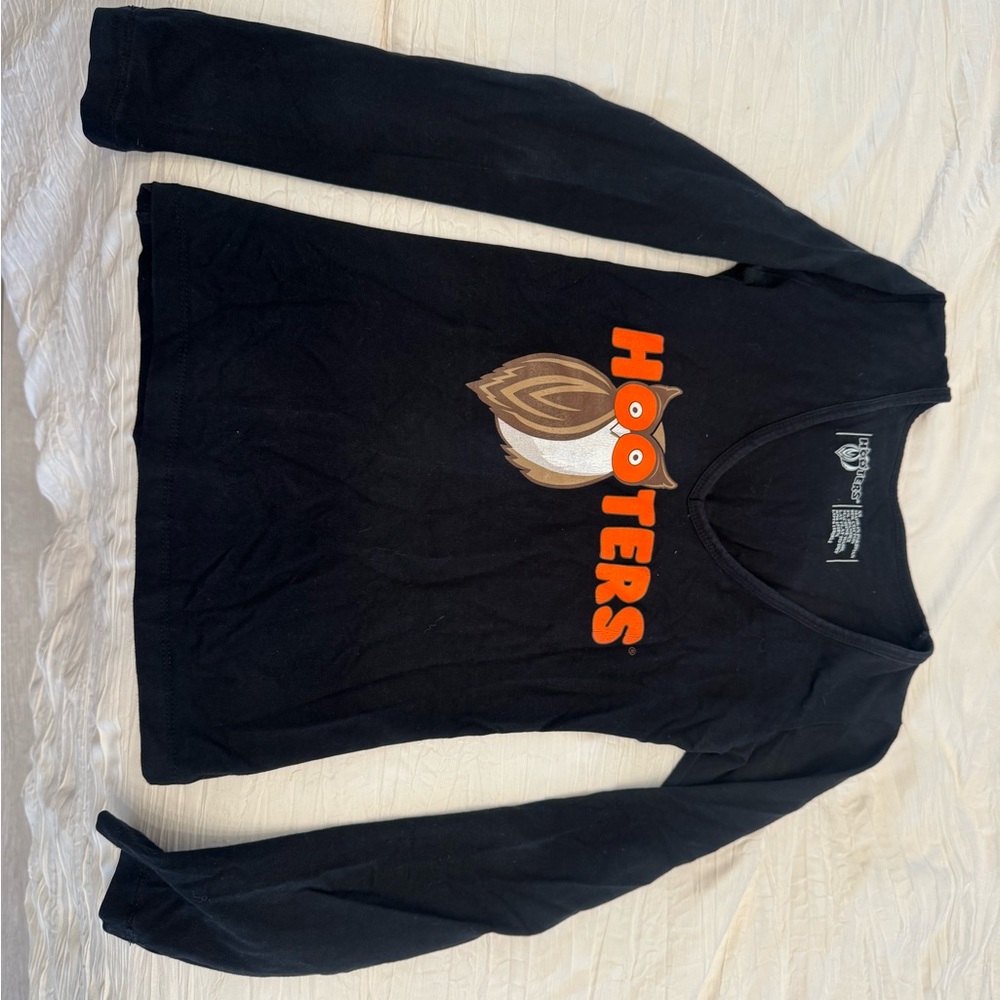 Hooters Black V-Neck Tee with Orange Logo